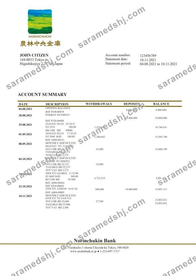Japan Norinchukin Bank statement